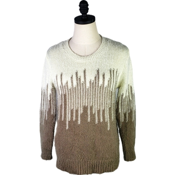 jon & anna Eyelash Effect Graphic Sweater. Color Cream & Taupe Size L - Picture 1 of 6